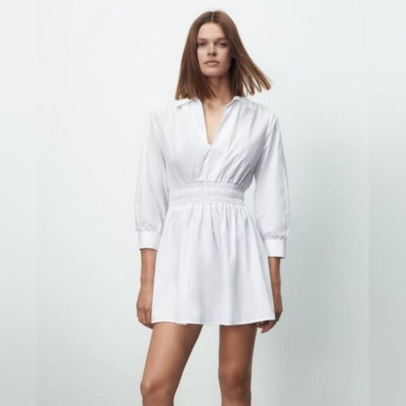 ZARA White Skater Long Sleeve Dress - Picture 1 of 3
